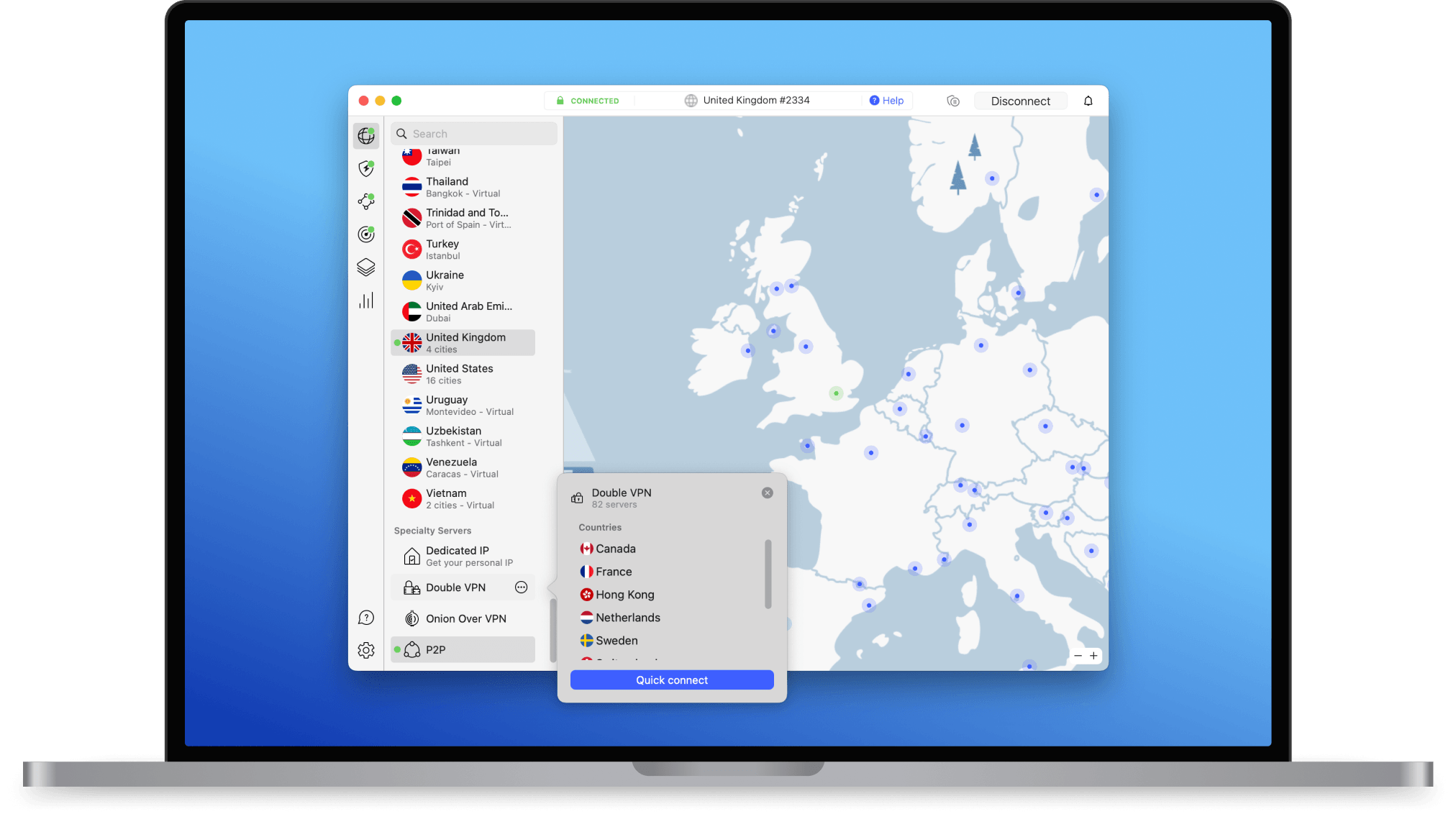 Lista de servere specializate NordVPN (ex: P2P, Double VPN, Onion Over VPN)