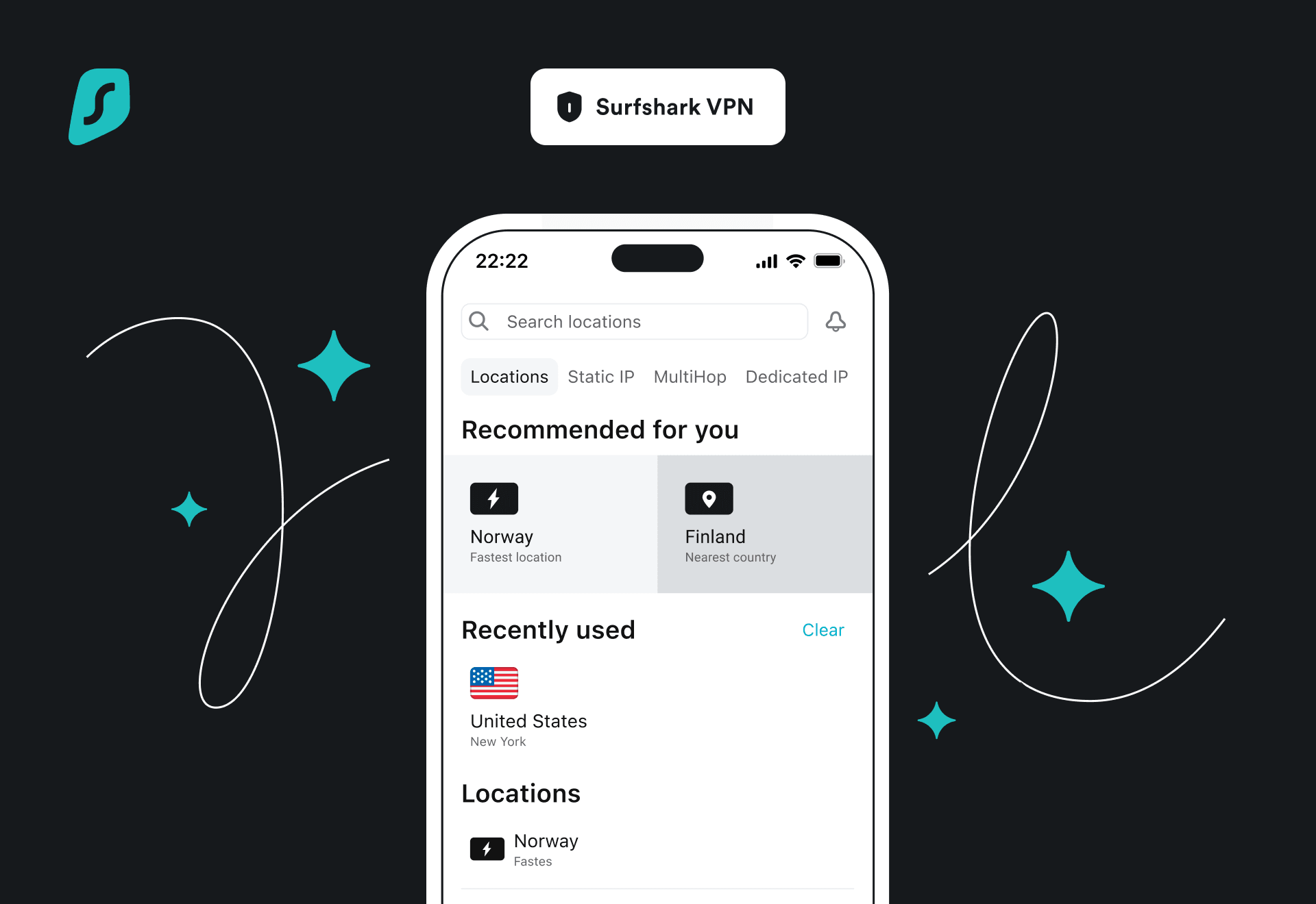 Aplicația Surfshark pe macOS conectată la un server din SUA