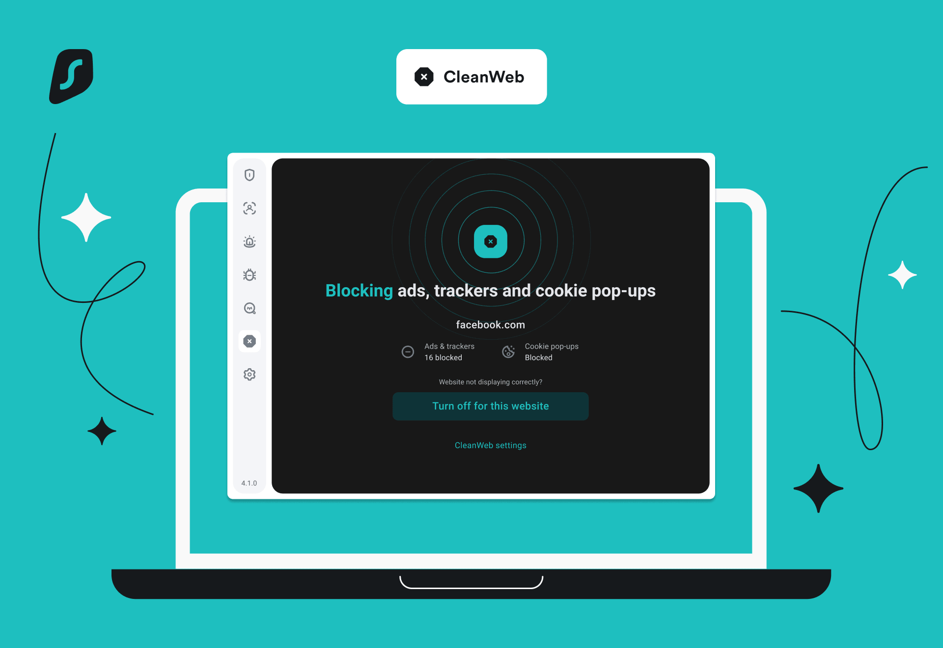 Funcția CleanWeb în interfața Surfshark
