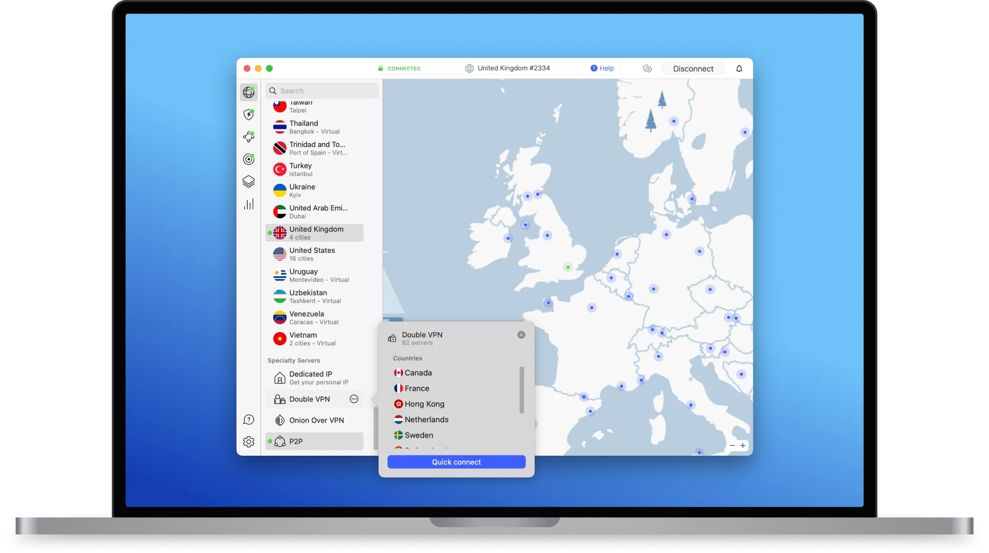 Lista de servere specializate NordVPN (ex: P2P, Double VPN, Onion Over VPN)