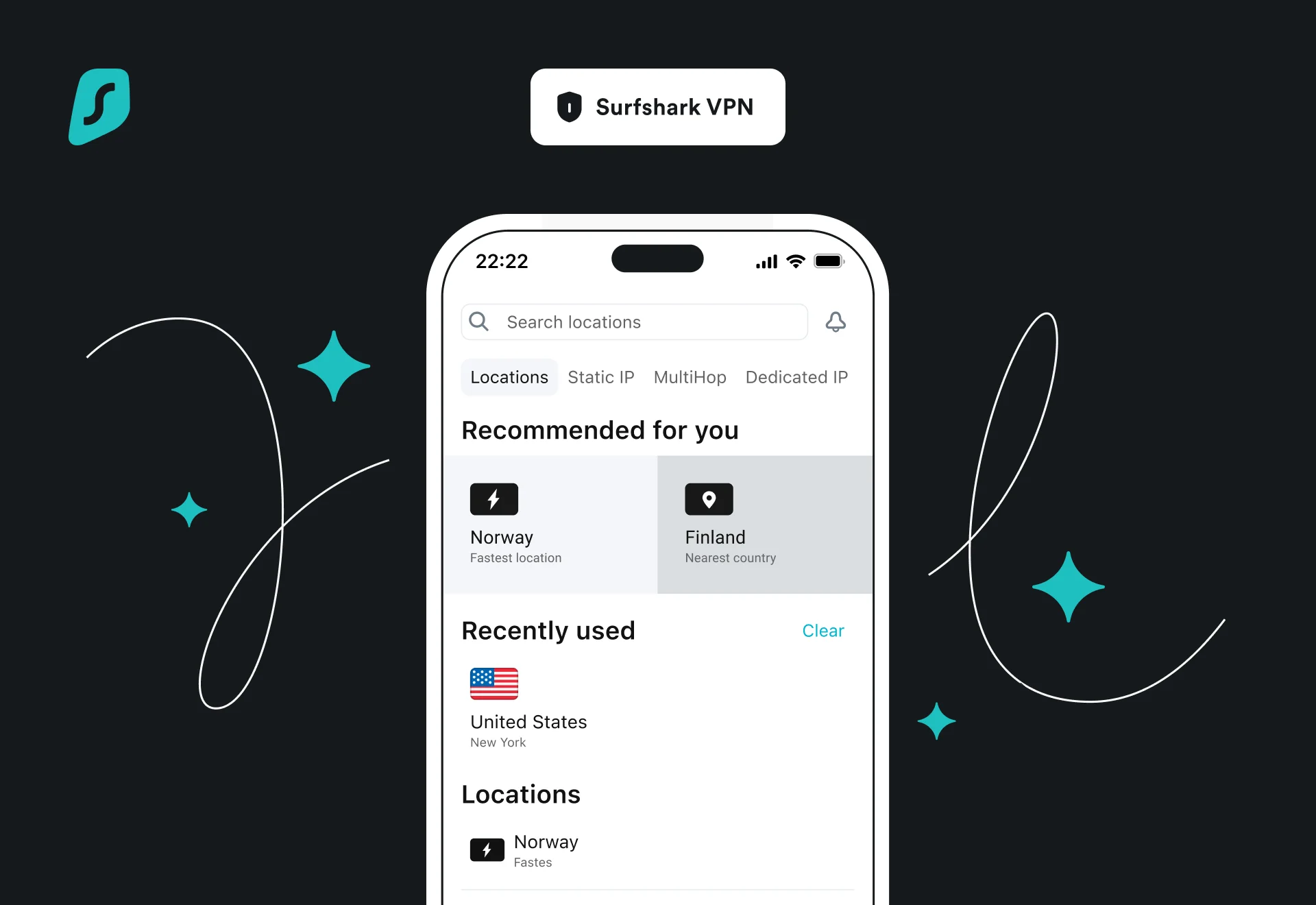 Aplicația Surfshark pe macOS conectată la un server din SUA