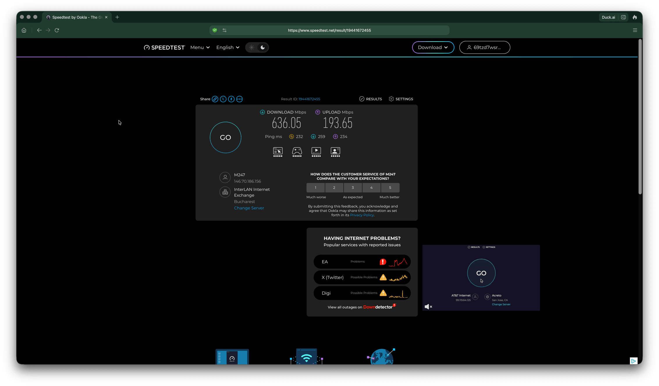 Test viteză Surfshark WireGuard pe macOS conectat la serverul din SUA New York, download 582 Mbps, ping 234 ms