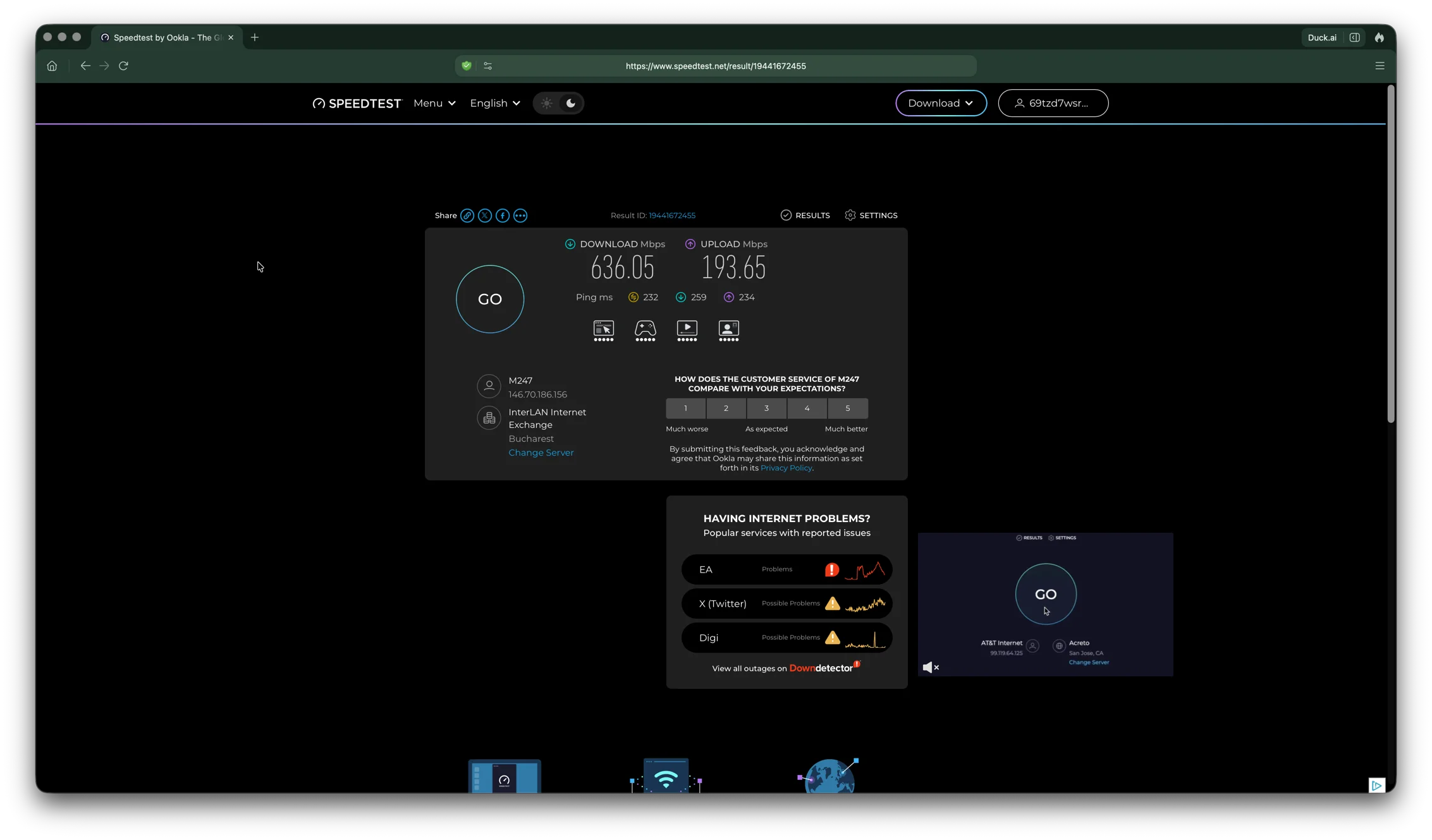 Test viteză Surfshark WireGuard pe macOS conectat la serverul din SUA New York, download 582 Mbps, ping 234 ms