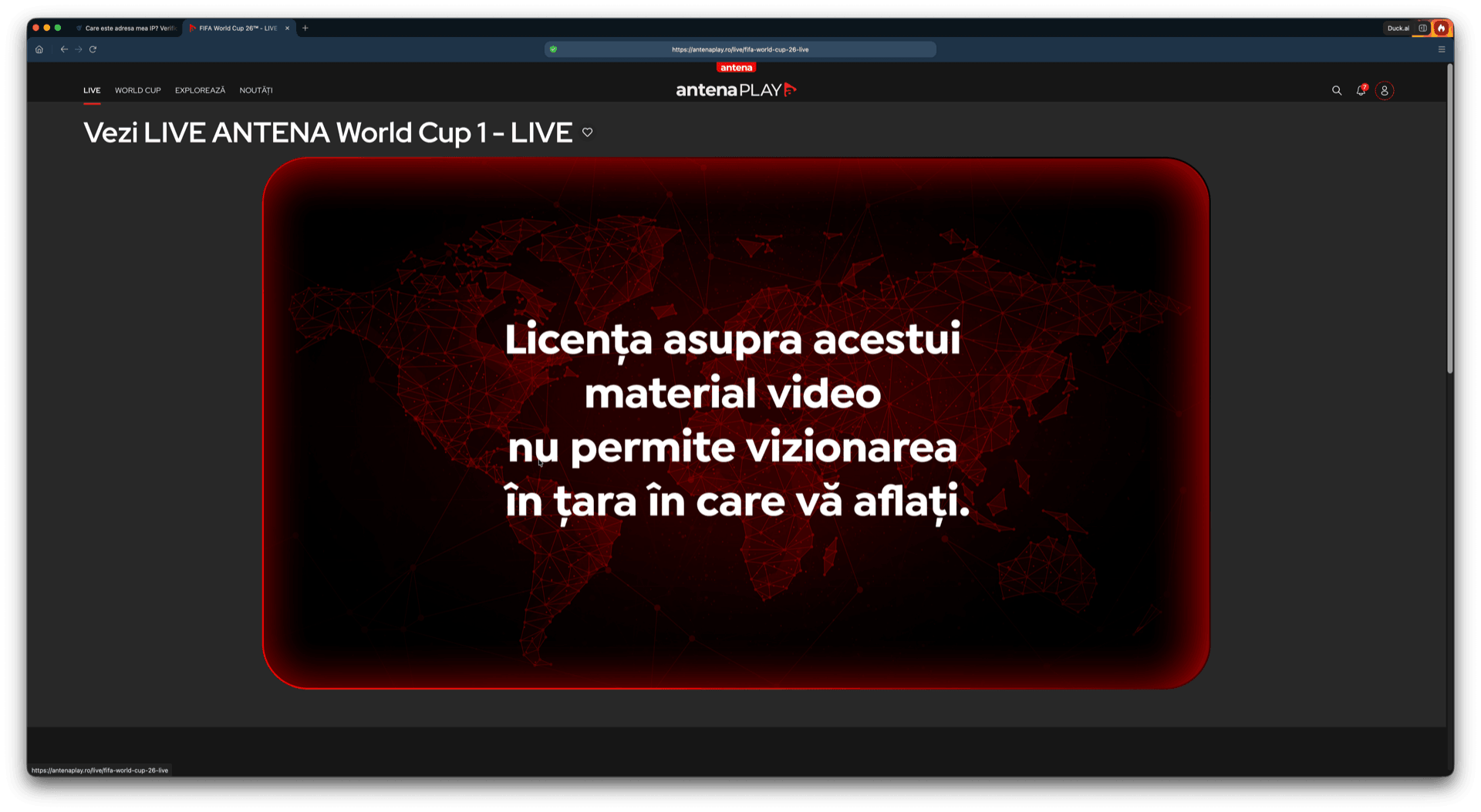 Secțiunea de sport AntenaPLAY din Germania: mesaj de regiune indisponibilă pentru Campionatul Mondial