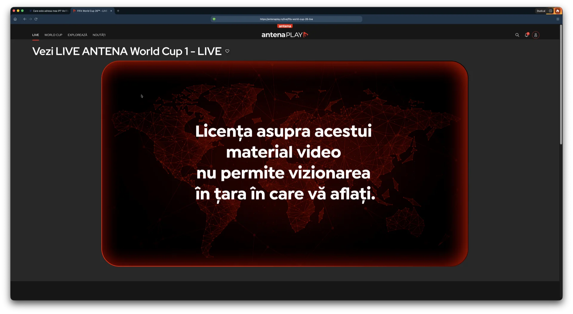 Secțiunea de sport AntenaPLAY din Spania: mesaj de regiune indisponibilă pentru Campionatul Mondial
